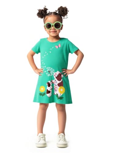 HILEELANG Toddler Little Girls Short Sleeve Dresses Easter Summer Cotton Casual Basic Jersey Shirt Sundress