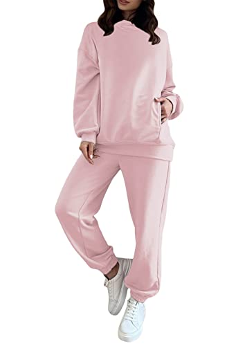 Tomwell Femmes Survêtement Casual Ensemble 2Pcs Suit Ample Manches Longues Sweatshirt Hiver Chaude Sweats à Capuche + Jogging Pantalons Sportswear Femme Yoga Fitness Dormir A Rose M Cover