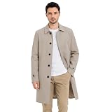 Allthemen Trench Coat Homme Longue Classique Manteau Simple Boutonnage Décontracté Parka Coupe vent Automne Beige XL