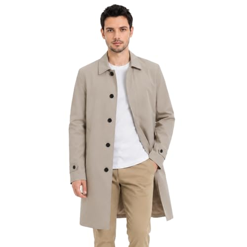 Allthemen Mens Trench Coat Classic Casual Mid Length Jacket Lightweight Windbreaker Overcoat for Spring Autumn Beige XL