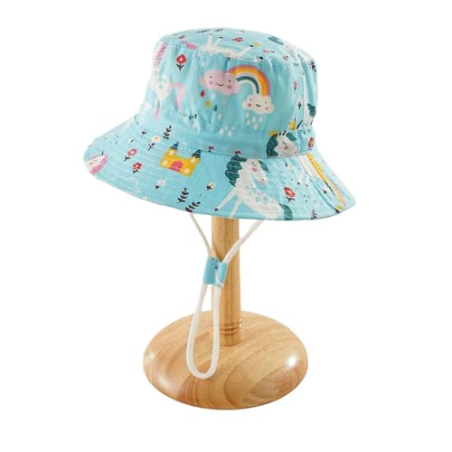 Bucket Hat,Cartoon Print Bucket Hat for Children Kids Outdoor Foldable Soft Fisherman Hat Wide Brims Spring Blue