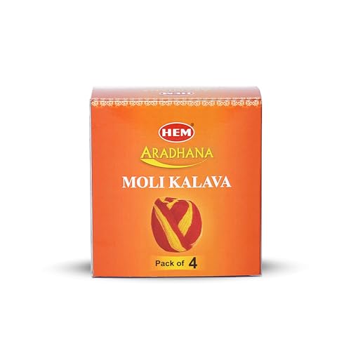 Image of Hem Aradhana Moli /Kalawa (14 GMS) - Traditional Sacred Thread for Pooja, Religious Ceremonies, and Rituals Red Cotton Thread with Yellow Streaks - 14 Grams Pack