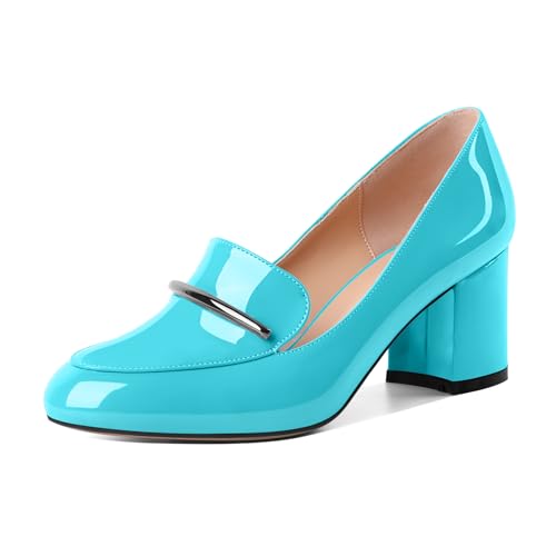 Image of Eldof Women's Pumps Block Heel Round Toe Slip On Chunky Loafer Heel Dress Shoes Pumps for Women 2.5 Inches
