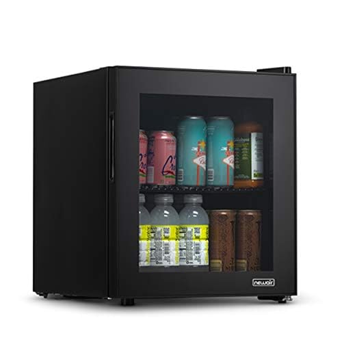 Image of NewAir 60 Can Beverage Refrigerator | Compact Freestanding Mini Fridge for Bedroom, Dorm, Office or Gaming Room | Glass Door, Adjustable Shelf & Quiet Cooling | Black