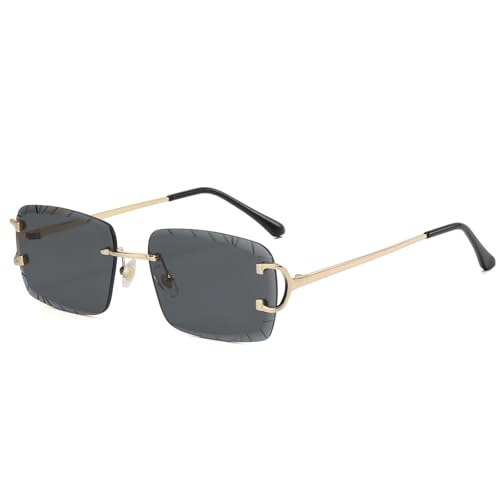 Image of Retro Rimless Rectangle Sunglasses for Men Women Luxury Frameless Square Trendy Shade Diamond Cutting Eyewear