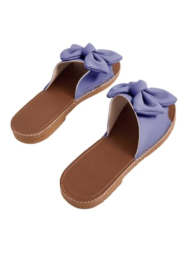 Image of Verdusa Women's Bow Flat Sandals Leather Open Toe Flats Summer Vacation Shoes Beach Sandals Outdoor Slippers
