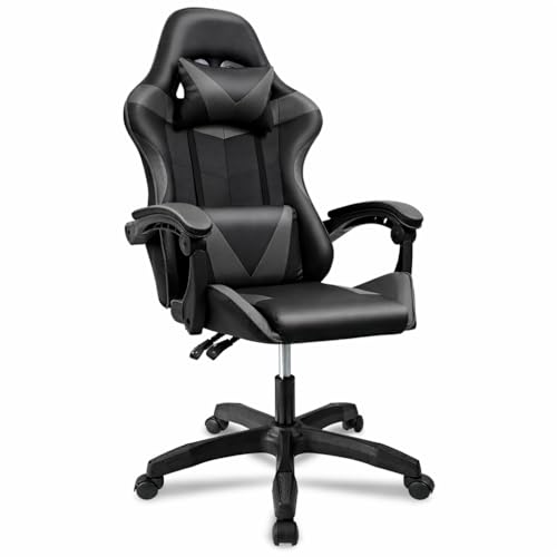 Silla Gaming Ergonómica Reclinable con Cojín Lumbar y Cervical | Altura Ajustable, Reposabrazos Acolchados, Ruedas 360° | Ideal para Oficina, Escritorio, Teletrabajo, Estudio, Juego, Ordenador