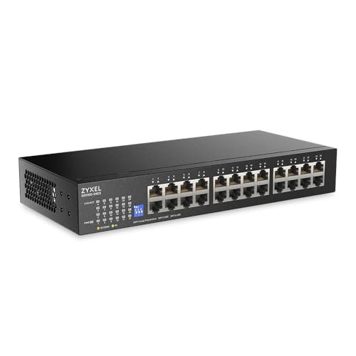 Zyxel 24-Port Netzwerk Switch | Unmanaged Gigabit Ethernet Switch | 24x GbE Ports | Umschaltbarer DIP | Lüfterlos | Wand und Rack-Montagesätze im Lieferumfang Enthalten | GS1100-24ES
