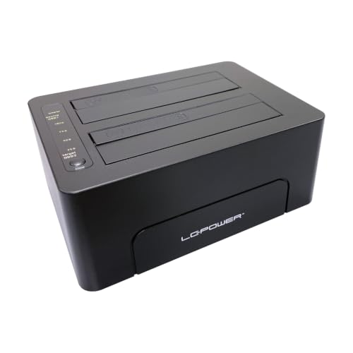 LC-POWER LC-Dock-C-V2 | Station d'accueil USB-C à 2 Baies pour Disques SATA | 2,5 et 3,5 Pouces, Clonage Secteur par Secteur sans PC | USB 3.2 Gen 1x1, LED d'État