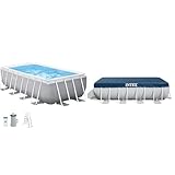 INTEX 55243 - Piscina Desmontable Rectangular con depuradora Prism Frame & 28037 - Cobertor Piscina Rectangular Prism Frame 400 x 200 cm, Color Azul
