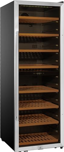 METRO Professional Cantinetta Vino Refrigerata GWC1171D | Acciaio Inox, Doppia Zona di Temperatura, 59.5 x 69 x 173.7 cm, 8 Ripiani in Legno, Termostato Touch, Luci a LED, da 5 a 22 °C (171 Bottiglie)