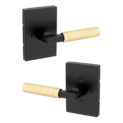 Kwikset Prava Interior Knurled Privacy Door Handle with Lock, Door Handle for Bathroom and Bedroom, Matte Black and Satin Brass, Reversible Push Button Lock Door Handle, with Microban Protection