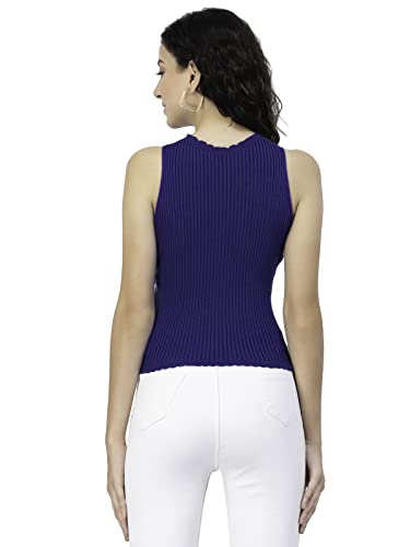 Image of Kalt Womens Knitted, Ribbed Cotton Fitted Sleeveless Round Neck Cami Tank Top