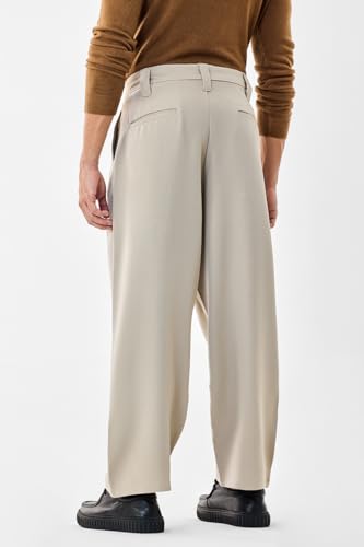 Image of SNITCH Men Casual Trousers | Baggy Fit Wide-Leg Design with Pleated Front & Button Closure | Durable Polyester Blend & Medium-Stretch Fabric for Summer Wear