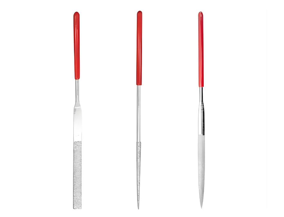 3 Pcs Diamond Needle File Set, 140mm Mini Metal Files with Round, Flat & Triangular Shapes for Wood, Metal, Resin & Model Crafting