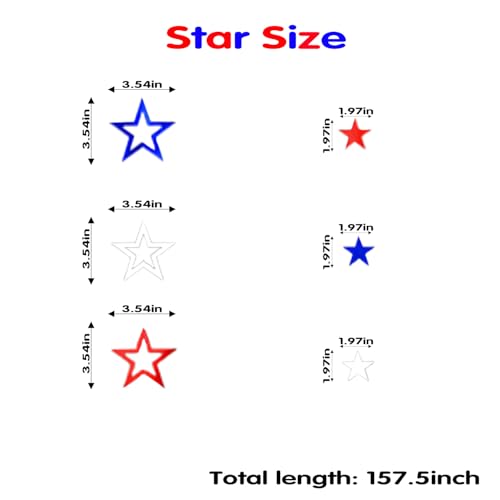 Image of Patriotic Star Streamers Banner Garland Glitter for 4th of July BBQ Memorial Day 250th Anniversary Party Glossy Independence Day Celebration Labor Day Decorations Red White Blue 1 Strand 157.5In