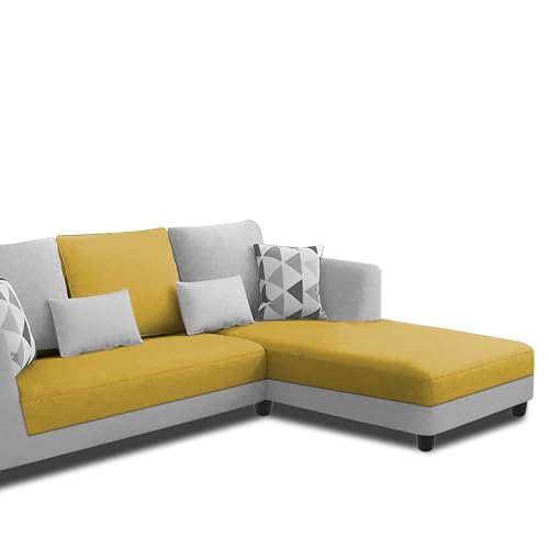 Image of Galib RHS 4 Seater L Shape Sofa Set for Living Room (Yellow Grey Fabric) Premium Fabric Sofa