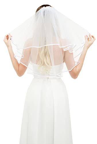 White Bridal Veil Short 2 Tier Veil with white binding Wedding Veil Bachelorette Party Bridal Shower Flower Girl Veil First Communion