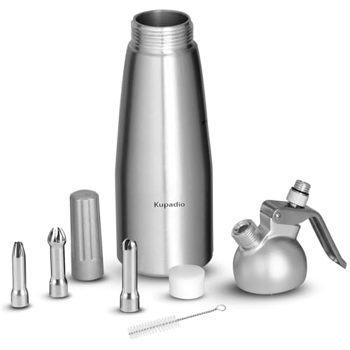 Professional Aluminum Whipped Cream Dispenser Cream Maker 500mL (1 Pint) for Desserts Gourmet Cream Whipper with 3 Decorating Nozzles