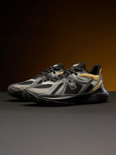 Image of The Souled Store Hoops: Black Panther Men and Boys Low Top Sneakers Black and Purple and Gold Streetwear Trainer Anti Tear Fabric and Breathable Woven Mesh High Grip Rubber Outsole