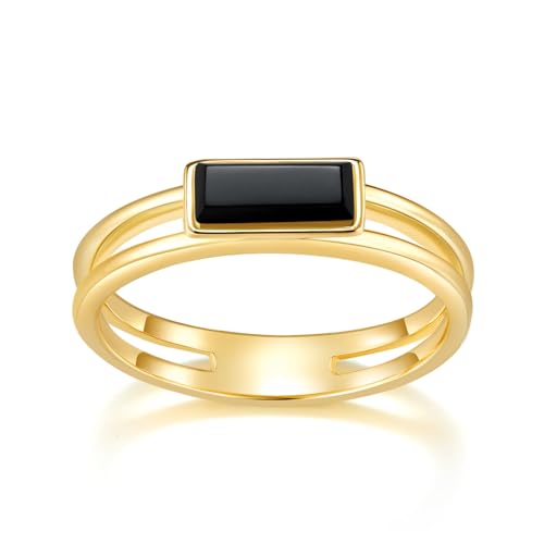 Minddha Gold Rings|Silver Rings| Black Onyx Rings|14K Gold/White Gold Plated Rings For Women| Wedding Band|Gold/Silver Rings for Women 4mm Band Size 4-12