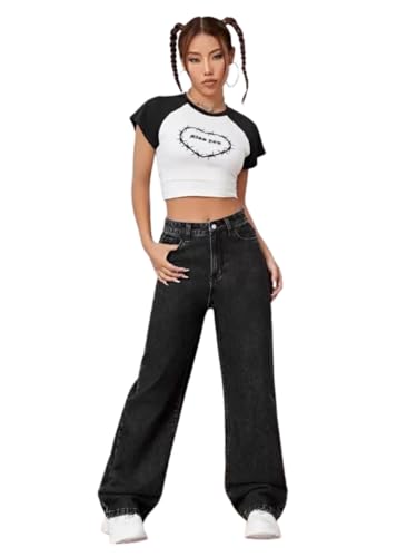 Image of Glossia Denim Baggy Jeans for Women | Stretchable High Waist Straight Fit Jeans for Women | High Rise Stretch Denim | Loose Fit Plus Size Denim (Sizes - 24 to 44) WJ81-1205-$
