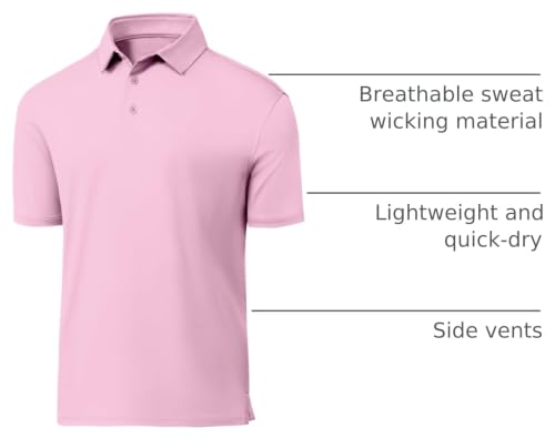 Mens Polo Shirts Short Sleeve Printed Quick‑Dry Golf Tops Pink - image 4