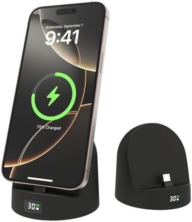 Phone Charging Stand for Samsung/iPhone15/16/17/Android,Charging Dock with USB-C,Charging Station with LED Power Display,Charging Holder for Nightstand Black Silicone