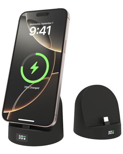 Phone Charging Stand for Samsung/iPhone15/16/Android,Charging Dock with USB-C,Charging Station with LED Power Display,Charging Holder for Nightstand Black Silicone