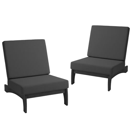 Image of Pia Ricoo Patio Chairs Set of 2, Heavy Duty Wood Patio Furniture Set with Thick Cushions, Bistro Set All-Weather Outdoor Chairs for Balcony, Deck, Poolside, Porch - Dark Gray /Dark