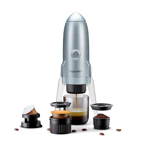 HAILASRE 3 in 1 Portable Espresson Machine Eletric Travel Coffee Maker With Heating for DolceGusto Pod,NS Capsule & Ground Coffee &, USB-type C & Car Charger,19 Bar Filter Coffee Maker (Silver-Gray)