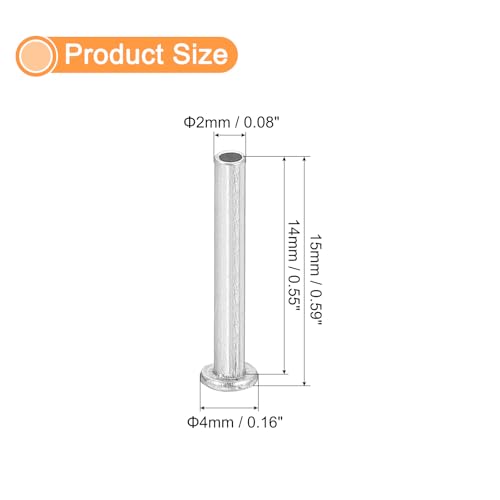 QUARKZMAN 200 Stück Halbhohlnieten, 2mm x 14mm Aluminium Flachkopf Halbhohle Nieten für Industrie Haushaltsreparatur Befestigung, Silber