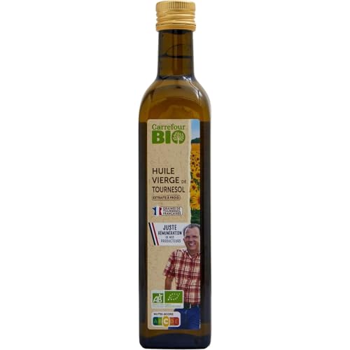 Huile de tournesol bio en bouteille verre pour vos salades et cuissons