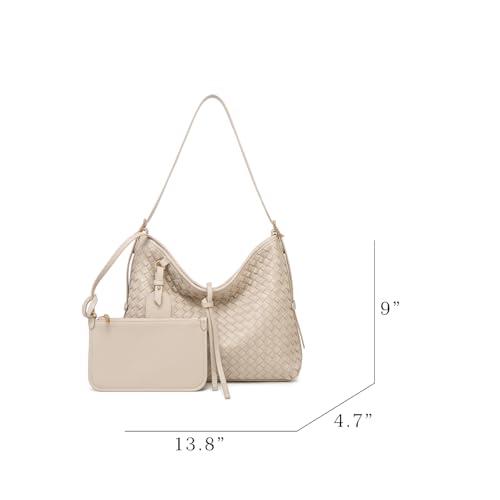 Image of Woven Leather Tote Bag For Women Crossbody Shoulder Bag Large Hobo Handbags Vegan Female Bag Vegetable Basket