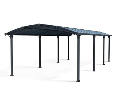Palram - Canopia Arcadia 12 x 28 x 6.5 Carport, Heavy Duty Metal Car Port, Weather-Protected Aluminum Frame, Polycarbonate RV & Car Storage, UV Protected, DIY Truck Garage Kit, 10-Year Warranty, Gray