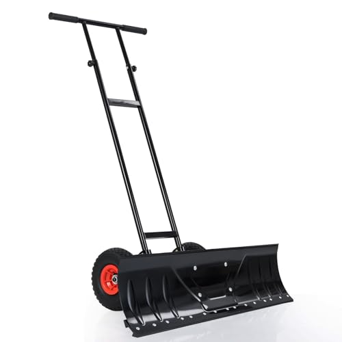 Goplus Pala da neve larga 91,4 cm per vialetto, in metallo resistente, con lama angolata a 7 posizioni, manico ergonomico e ruote in gomma per una rimozione efficiente della neve, spazzaneve salva