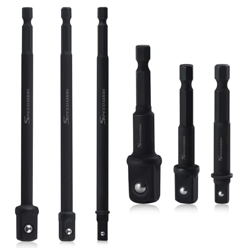 SPEEDWOX 6Pcs 3-Inch and 6-Inch Impact Grade Socket Adapter Set Socket Adapter Extension Set Impact Adapter Set Socket Sets 1/4 3/8 1/2 Impact Socket Adapter Set 1/4 Hex Shank Socket Driver