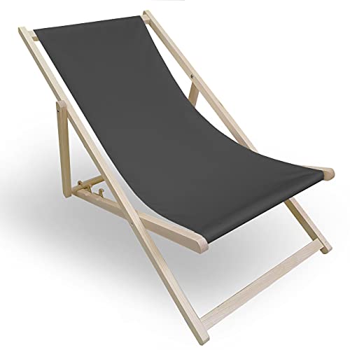 Vipro Group Tumbona Plegable de Madera, Tumbona de jardín de Madera de Haya y Cubierta Impermeable, Silla de Sol con Tres...