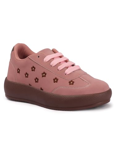 Image of TRYME Floral Platform Sneakers for Women | Lightweight Lace-Up Casual Shoes for College, Travel