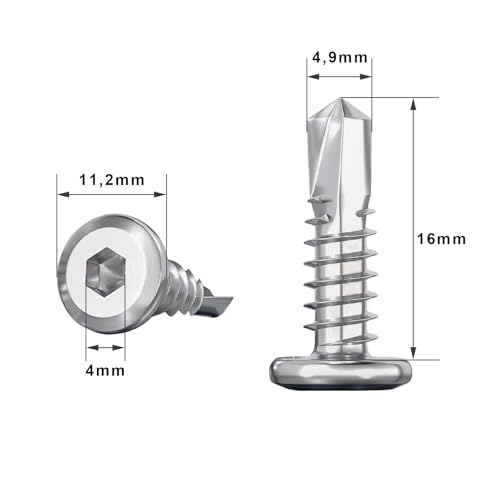 Dayalo 40 Stück Selbstschneidende Schrauben, Edelstahl Flachkopf Innensechskantschrauben Bohrschrauben, Blechschrauben M5,5 x 16mm, Mit Innensechskantbohrer
