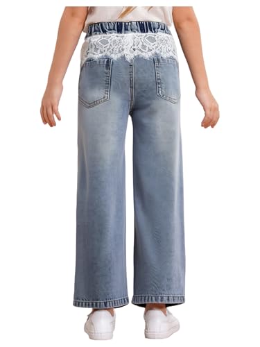 Kids Girls Wide Leg Jeans Baggy Casual Distressed Washed Denim Pants Vintage Denim Trousers with Pockets2