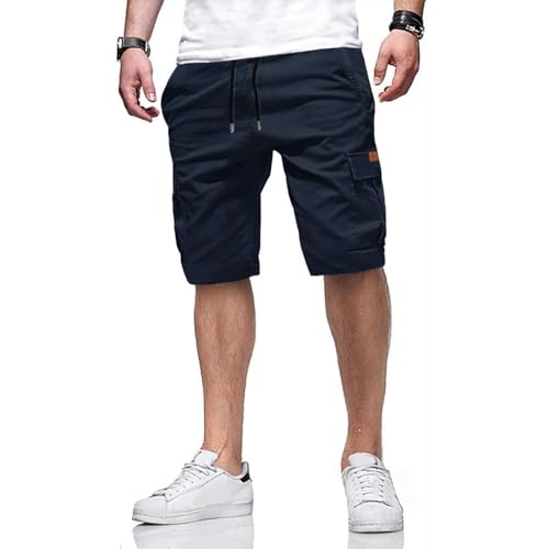 ZOXOZ Short Cargo Homme Bermuda Homme Short Coton D'éTé à Cordon De Serrage Short De Travail Homme avec 6 Poches Bleu M