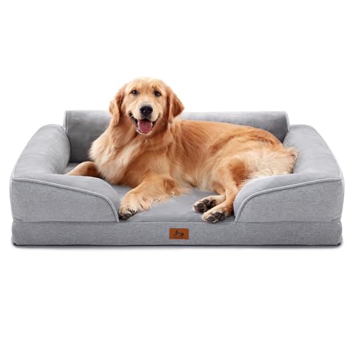 Warmrest XL Orthopedic Dog Beds for Large Dogs, Waterproof Egg-Crate Foam Pet Couch Bed with Soft Sides, Non-Slip Dog Sofa with Flannel Removable Washable Cover, 42