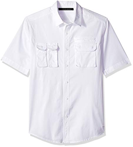 Sean John Men's Short Sleeve Flight Shirt, Bright White, L