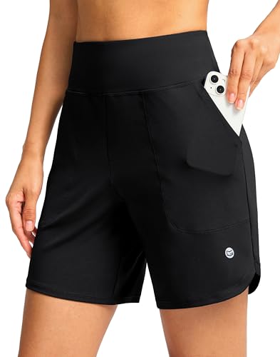 Image of G Gradual Women's Athletic Shorts 6 inch High Waisted Stretchy Bermuda Shorts for Women Quick Dry Summer Casual Shorts