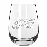 Etched Laser Art Egyptian Mau Laying Down Cat 15.25oz Stemless Wine Glass