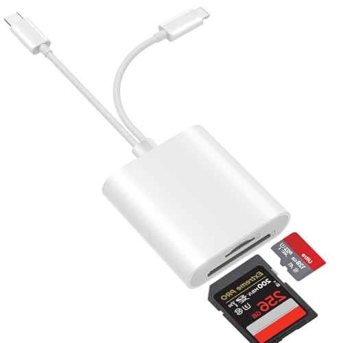 Clomnpe Lector de Tarjetas SD iPhone USB C, [Certificado Apple MFi] Lector Tarjetas SD USB C 2 en 1 con SD/Micro SD Puerto para iPhone, iPad, Cable para Pasar Fotos de Cámara a Movil, Plug & Play