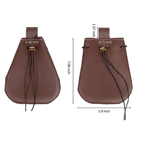 Image of Leather Belt Pouch Medieval Vintage Renaissance Viking LARP Cosplay Costumes Drawstring Coin Purse Phone Holder Waist Bag (Brown)