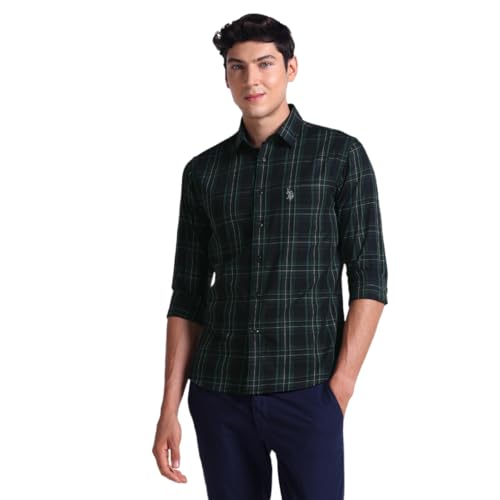 Image of U.S. Polo ASSN. Checked Tailored Fit Shirt for Men - 100% Cotton, Breathable & Comfortable, Full Sleeves Casual Shirt for Men