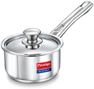 Prestige Platina Induction Base Stainless Steel Sauce Pan, 140mm/1 Litre, Metallic Steel